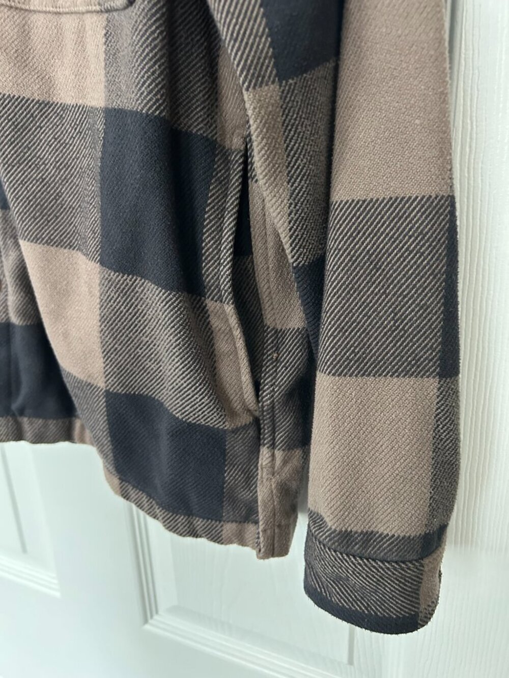 Abercrombie Fitch Shirt Jacket Mens Large Brown Black Plaid Heavyweight Shacket - Picture 5 of 9